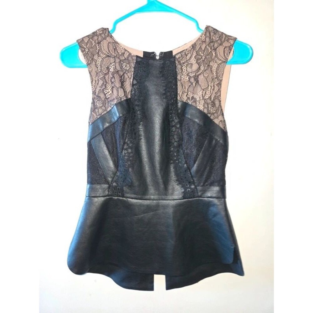 Faux black Leather & Lace Peplum Top